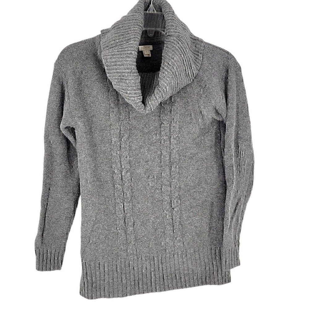 J Crew Factory Cowl Neck Cable Knit Sweater Gray Small wool blend
